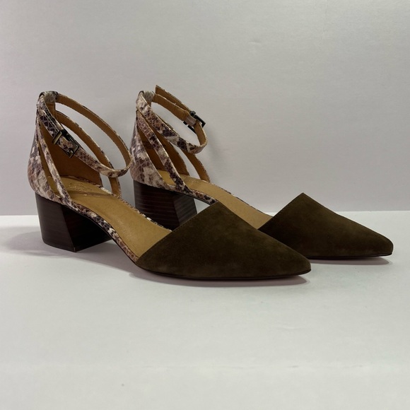 Crown Vintage Shoes - Crown Vintage Vavi Pump - green suede/brown snake skin faux leather, size 8